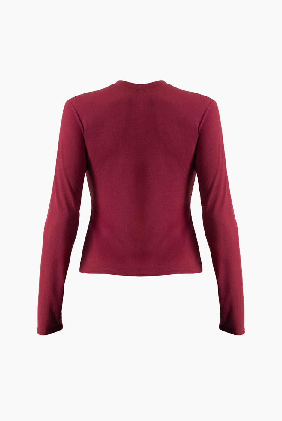 Playera básica recta manga larga color vino.