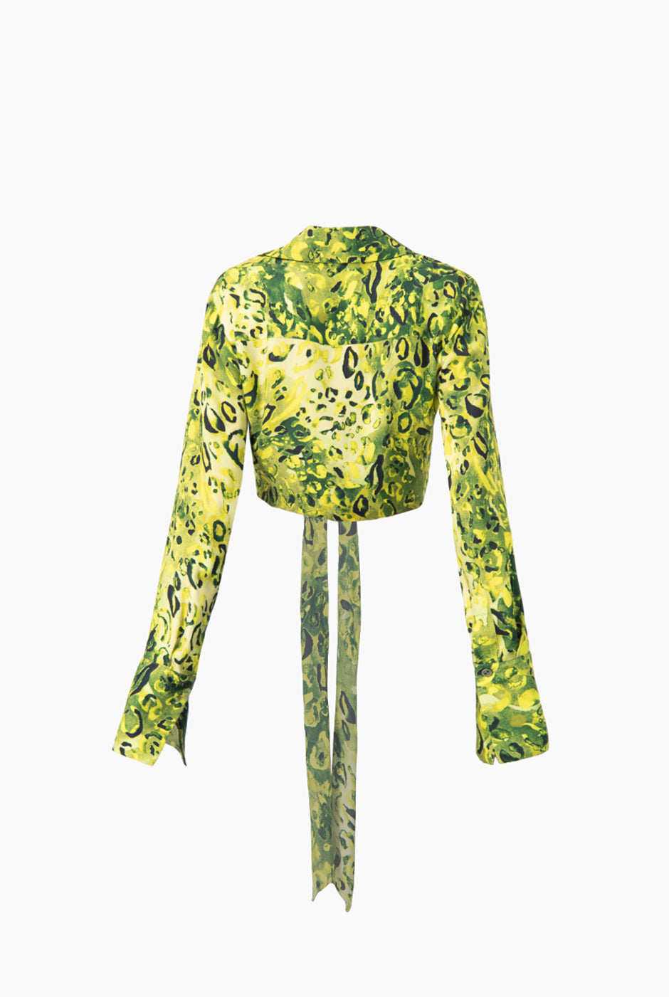 Blusa verde con estampado abstracto y nudo frontal
