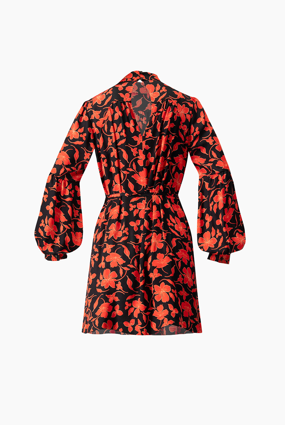 Vestido corto rojo estampado floral cuello alto