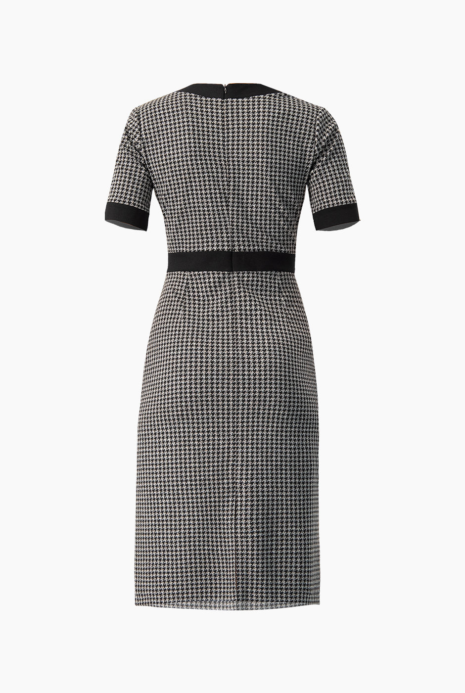 Vestido midi negro con botones, manga corta y detalle elegante