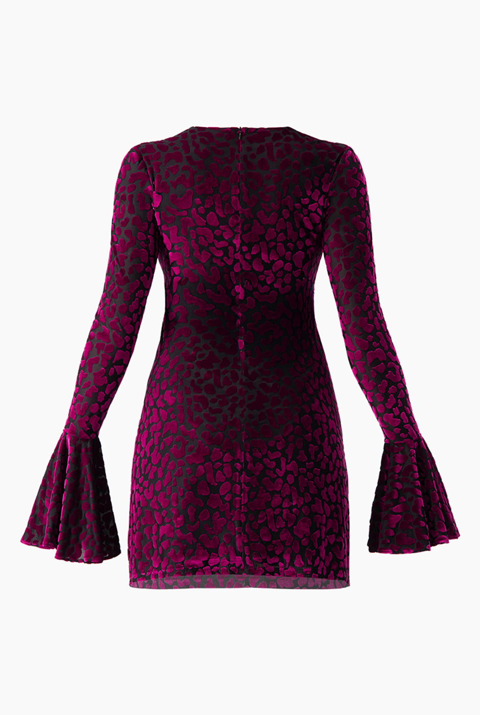 Vestido corto fucsia con cuello redondo y estampado animal print