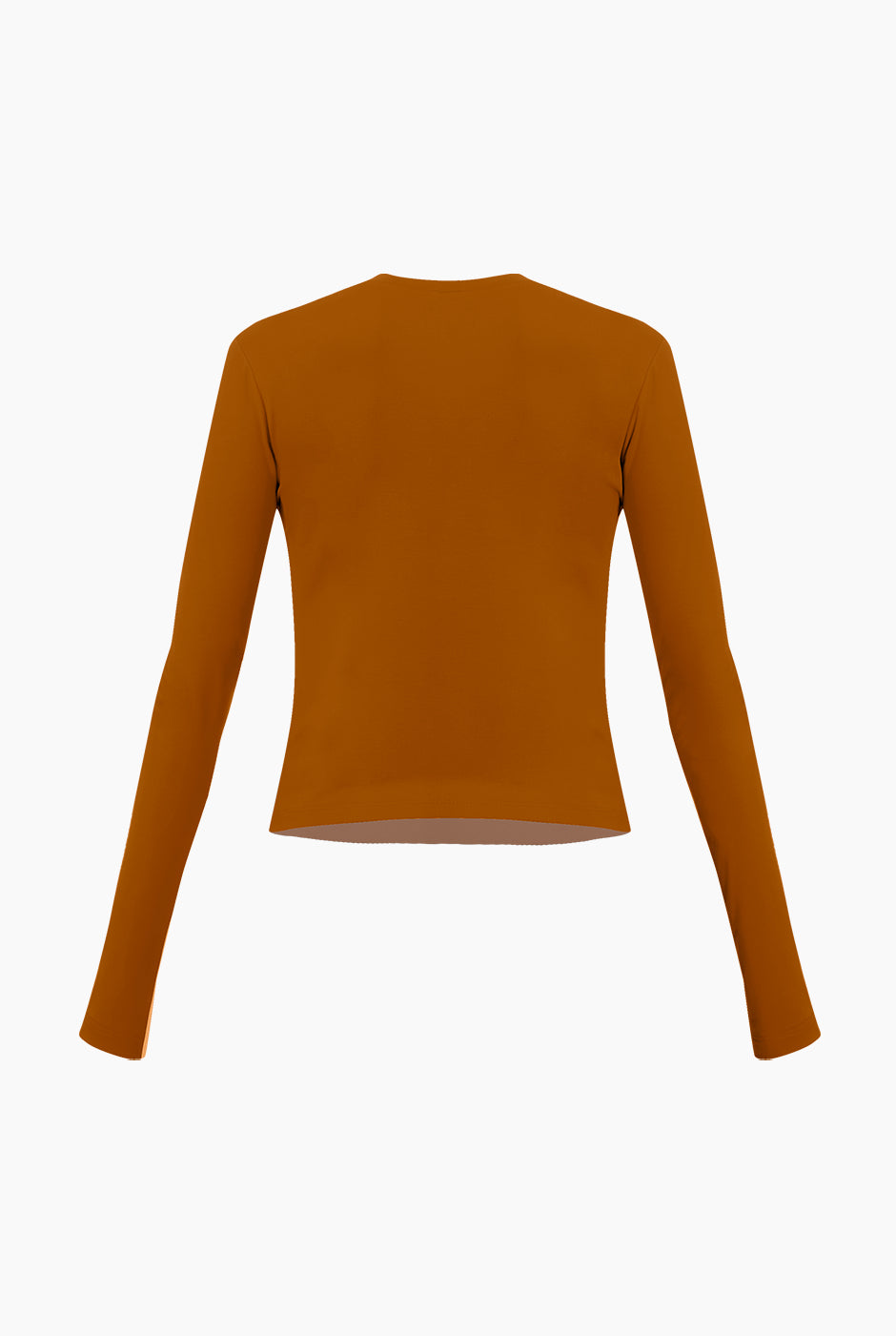 Playera básica café de manga larga con cuello redondo