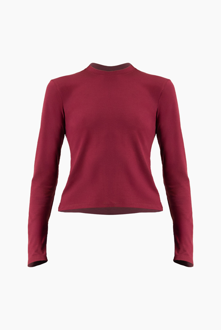 Playera básica recta manga larga color vino.