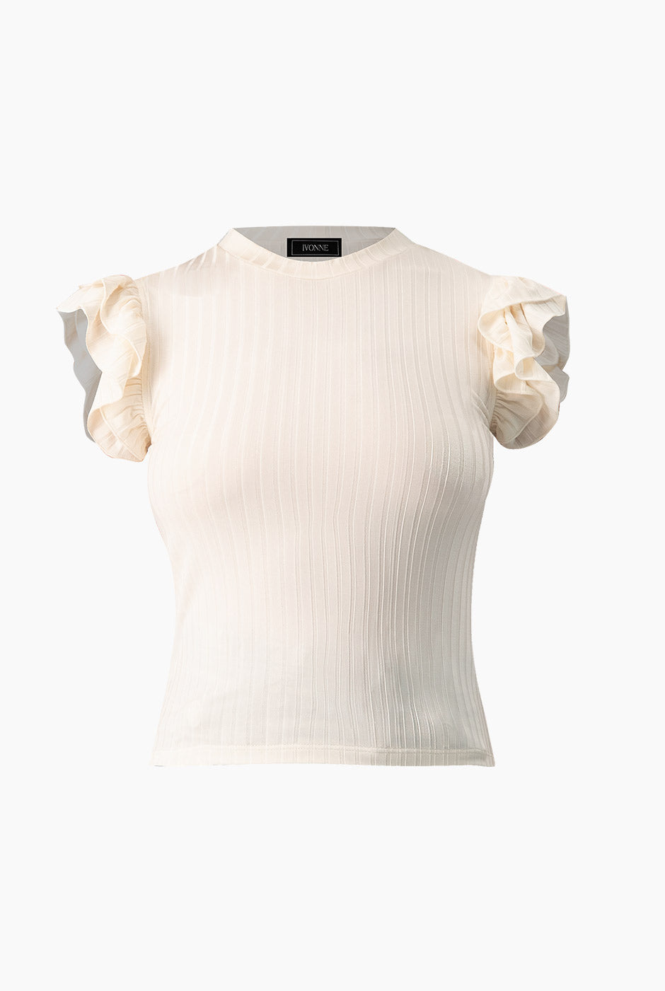 Blusa recta acanalada marfil con volantes en sisa