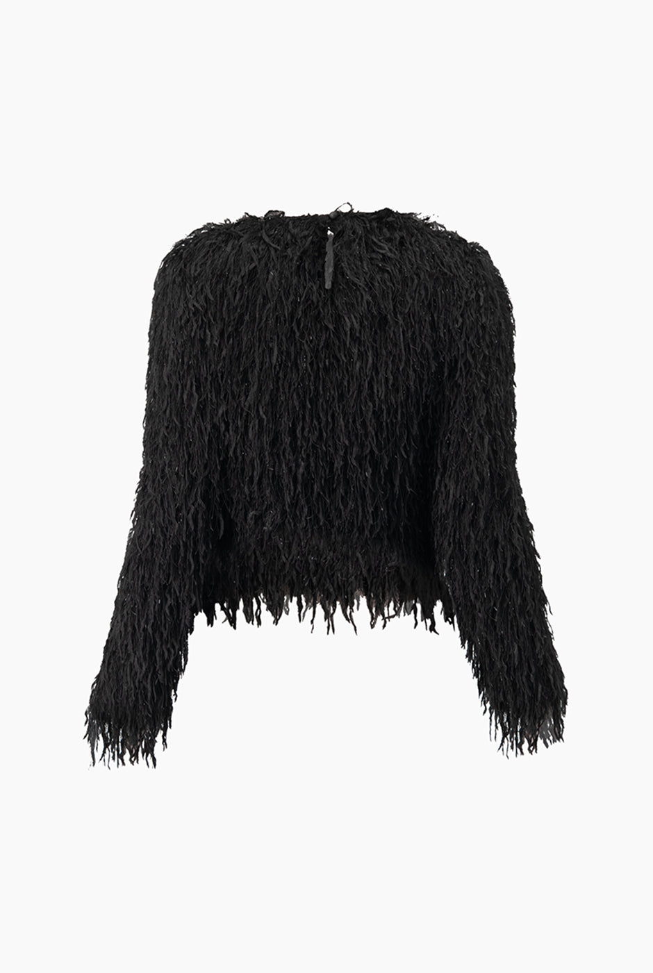 Blusa recta negra de cuello redondo con textura peluche