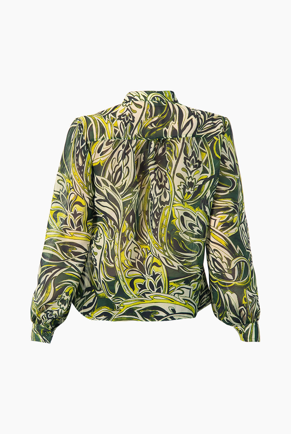 Blusa estampada verde de manga larga y botones frontales