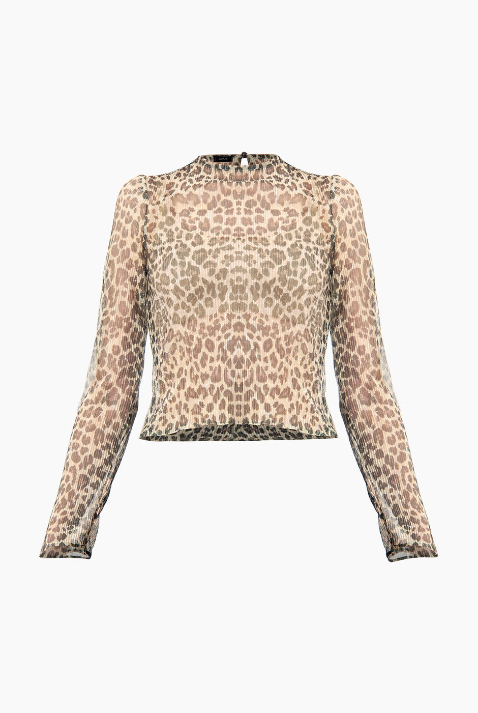 Blusa recta estampada de leopardo con mangas largas y cuello redondo