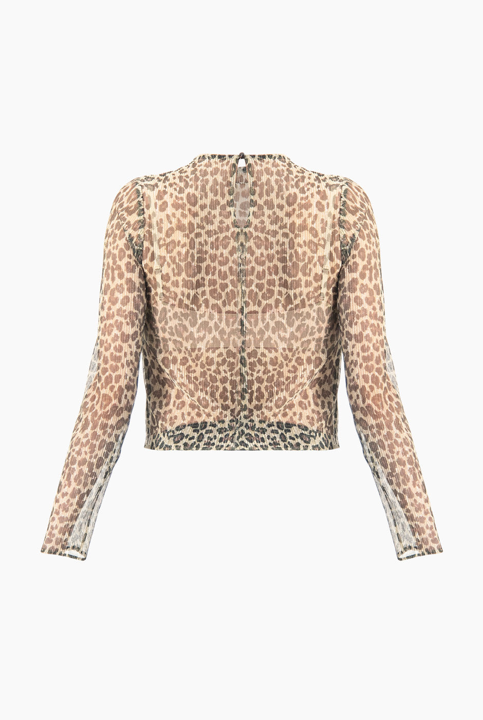 Blusa recta estampada de leopardo con mangas largas y cuello redondo