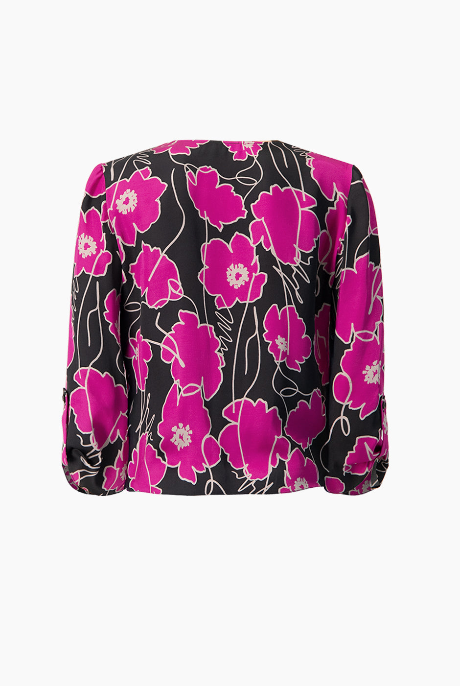Blusa fucsia con estampado floral y escote en V