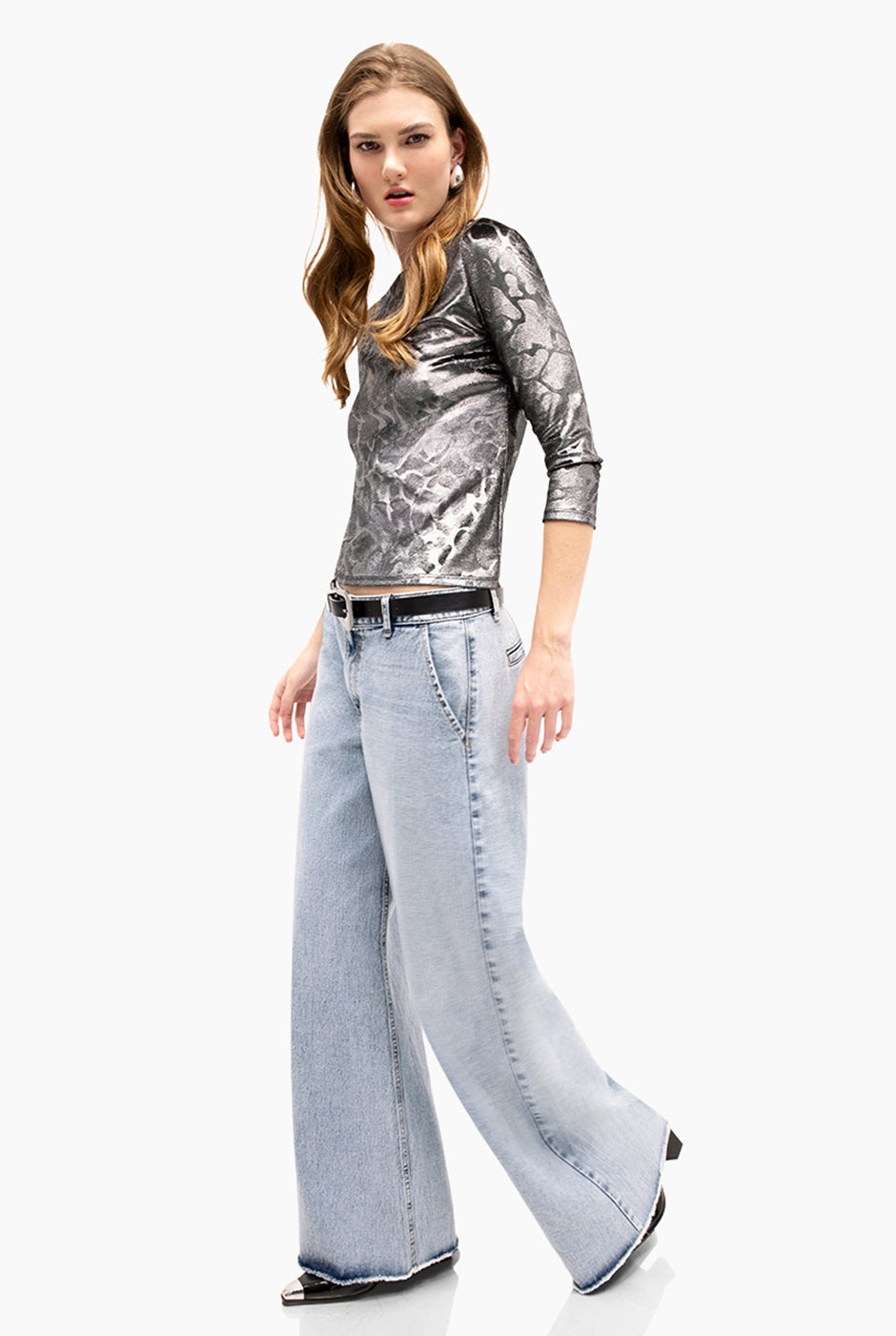 Blusa plata estampada animal print manga larga