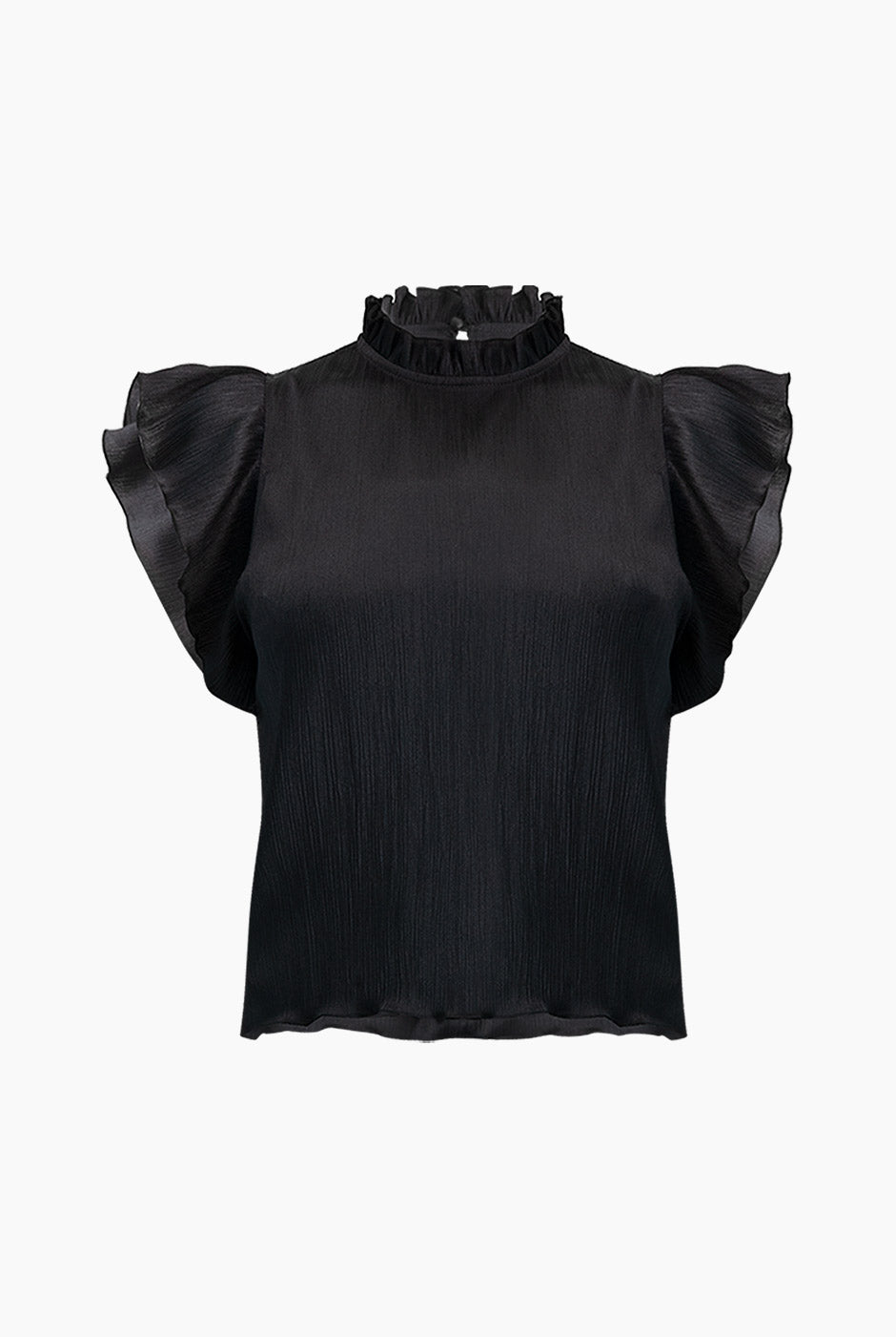Blusa negra con volantes en los hombros
