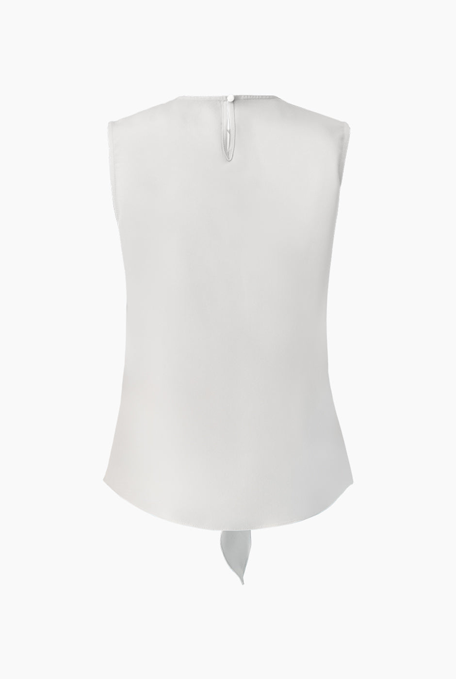 Blusa recta gris sin mangas con detalle de olan en el pecho