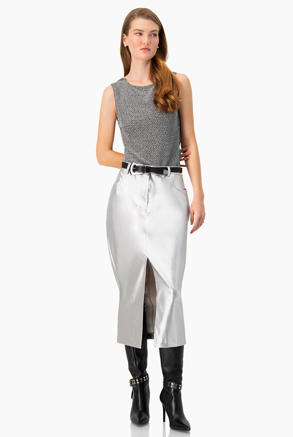 Body plateado sin mangas con drapeado en la espalda