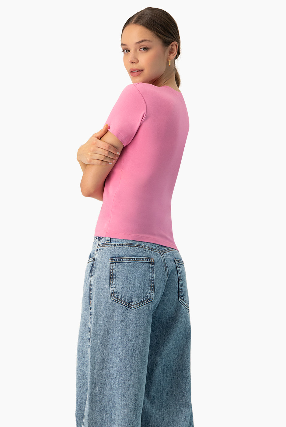 Playera básica lisa rosa de manga corta