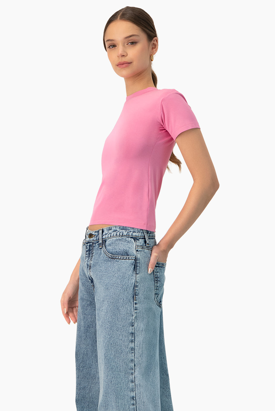 Playera básica lisa rosa de manga corta