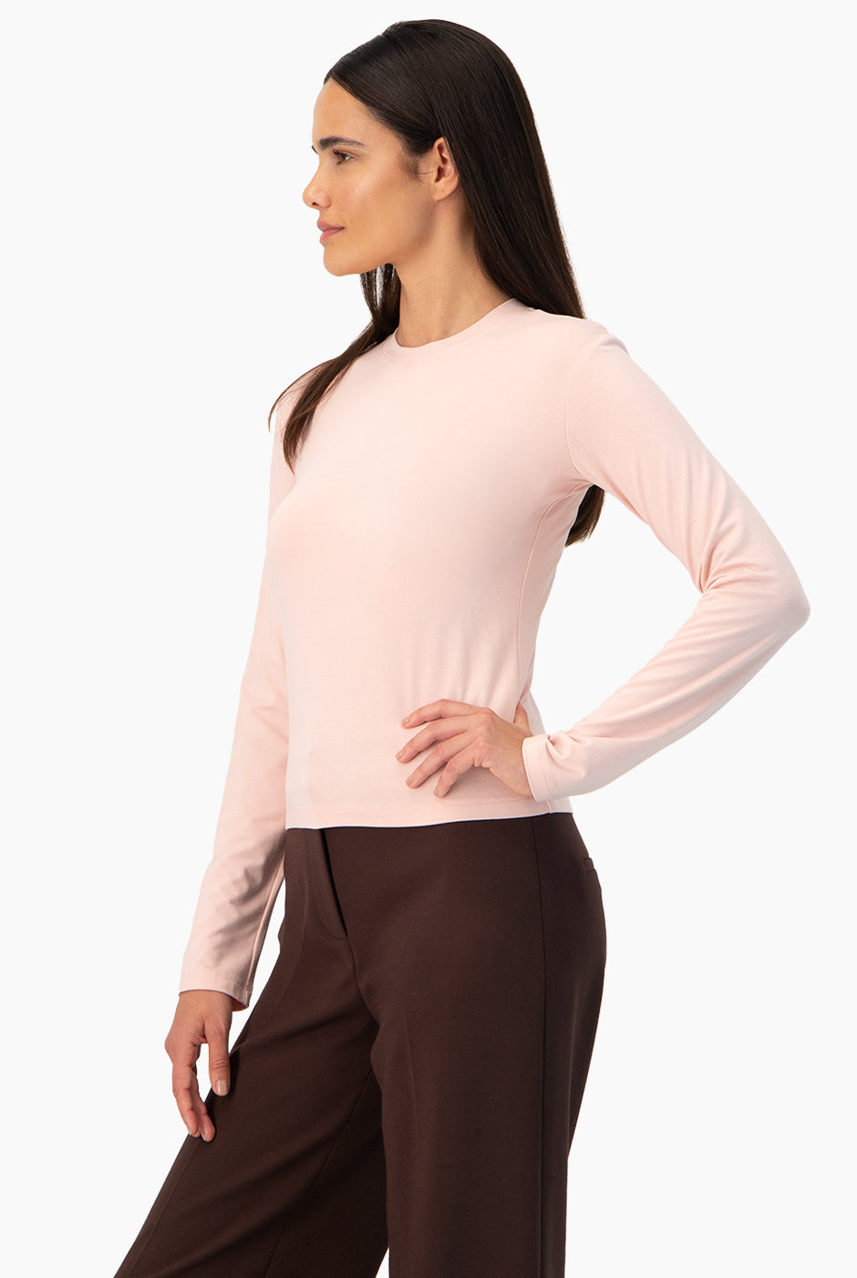 Playera básica lisa manga larga color palo de rosa