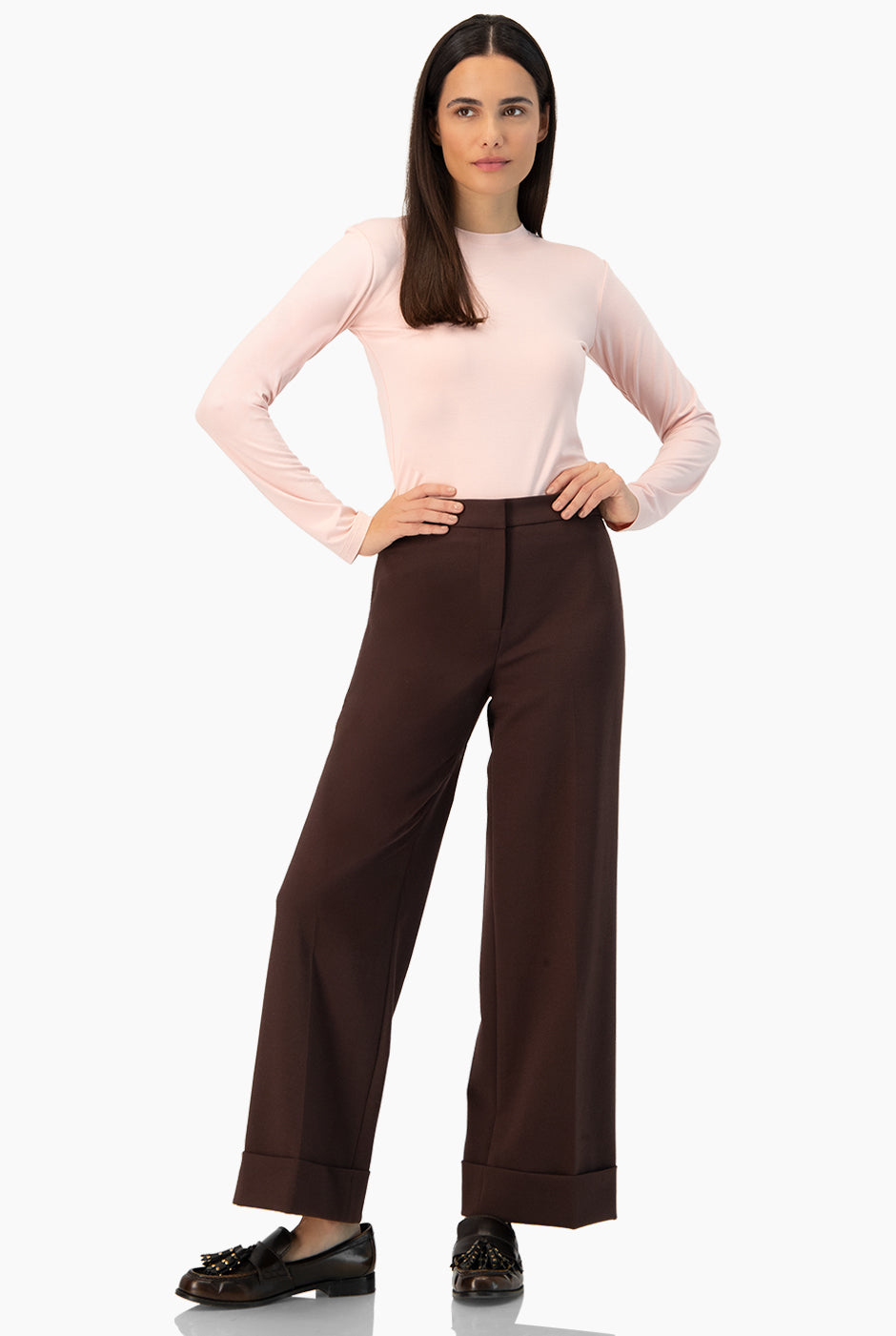 Playera básica lisa manga larga color palo de rosa