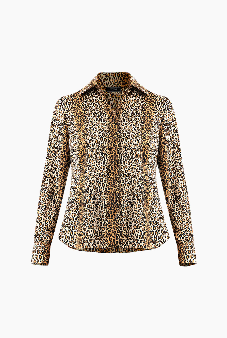 Blusa camisera larga con estampado de leopardo en color café