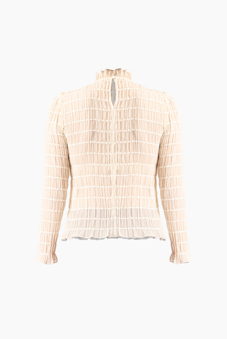 Blusa marfil con textura, manga larga y cuello alto