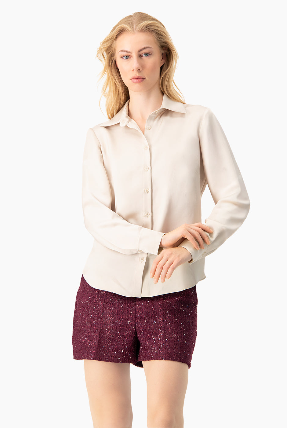 Blusa camisera marfil formal de manga larga