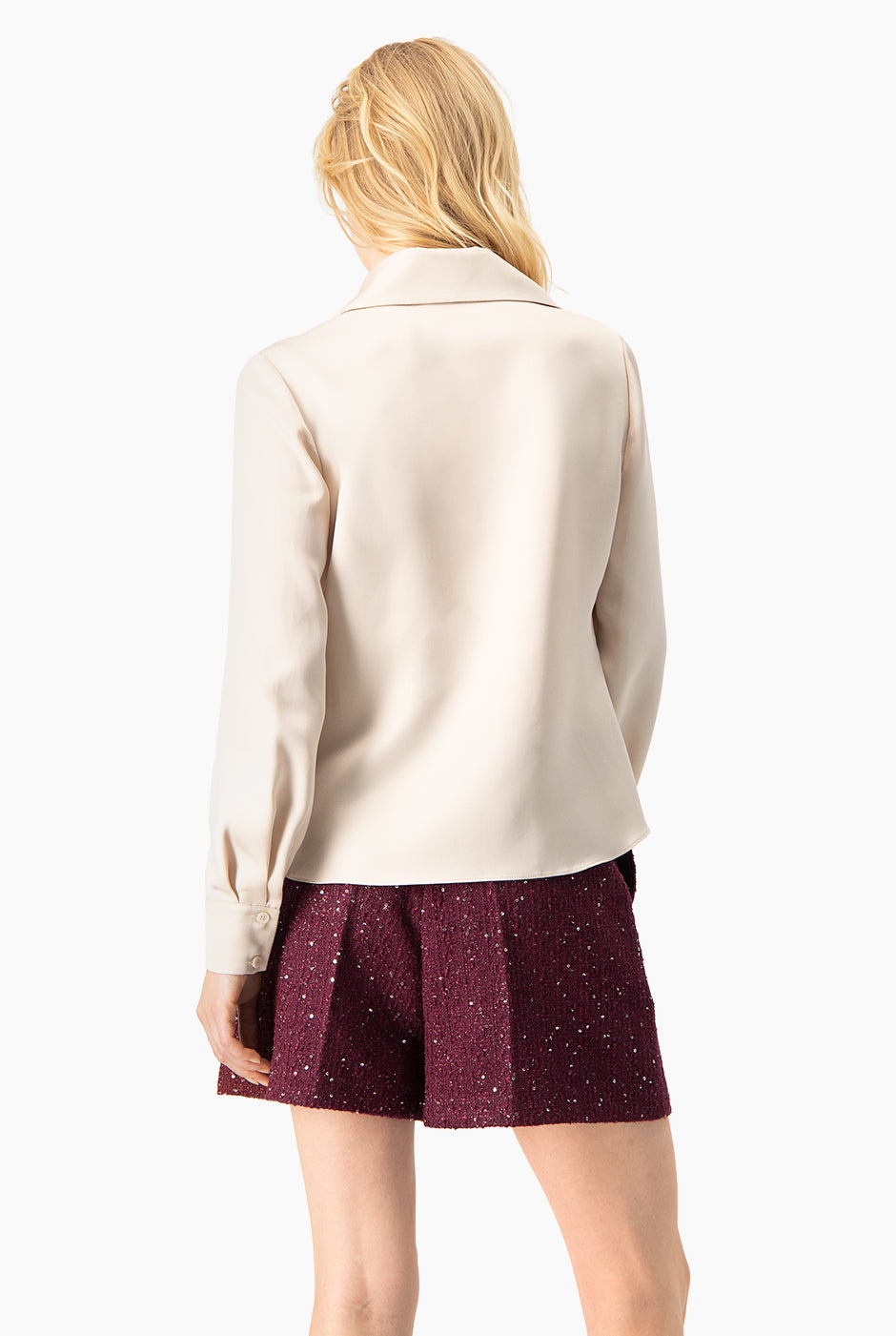 Blusa camisera marfil formal de manga larga