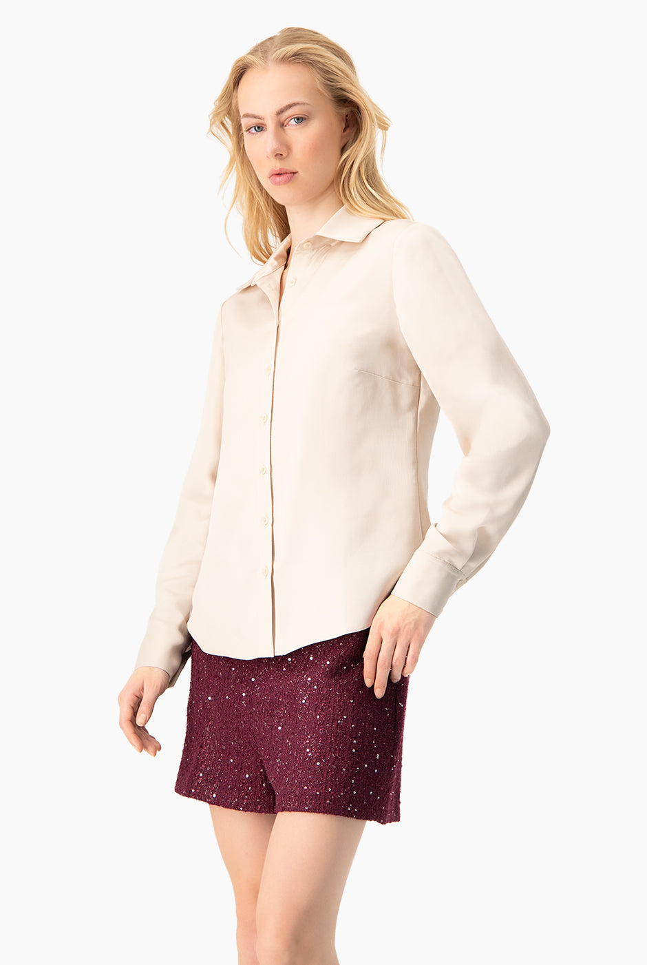 Blusa camisera marfil formal de manga larga