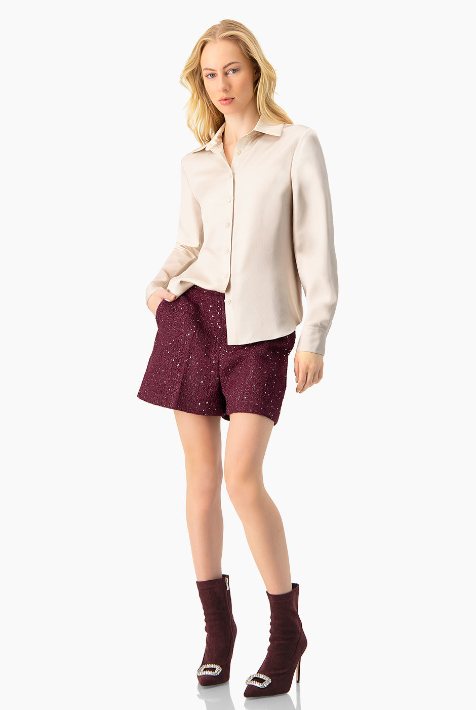 Blusa camisera marfil formal de manga larga