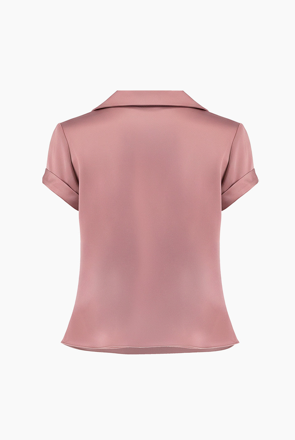 Blusa lisa rosa oscuro con cuello camisero y mangas cortas