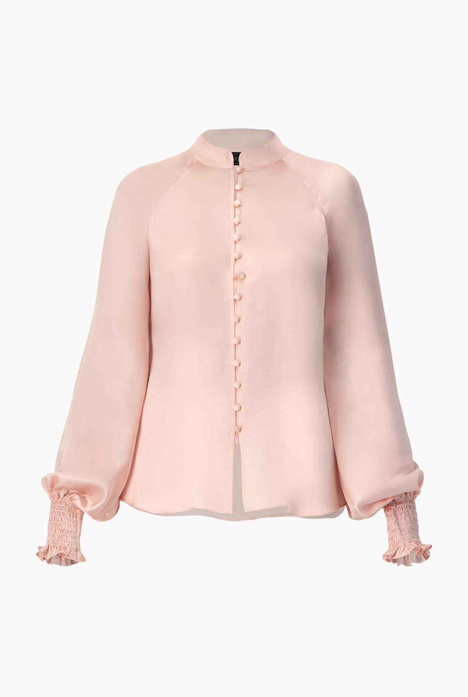 Blusa recta rosa palo de cuello mao con botones y mangas largas