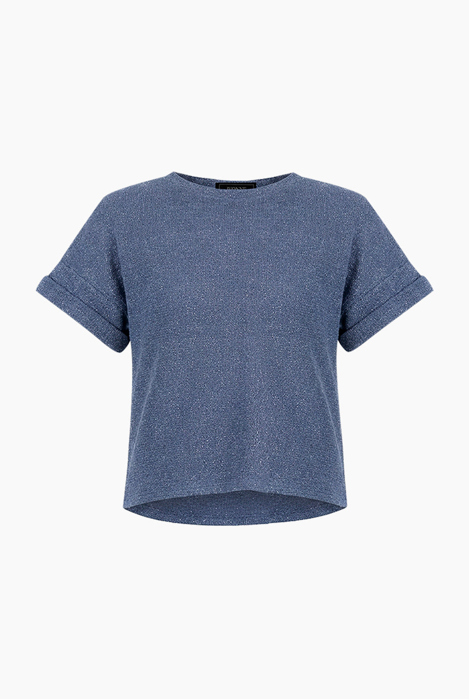 Blusa recta azul de punto, manga corta y cuello redondo