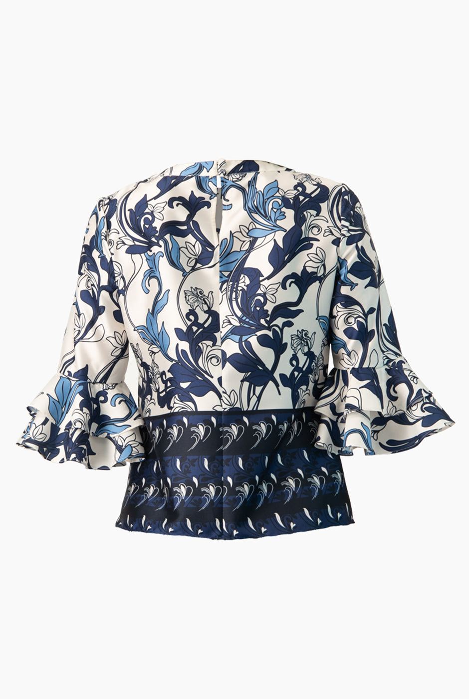 Blusa multicolor con mangas 3/4 y olanes, estampado floral