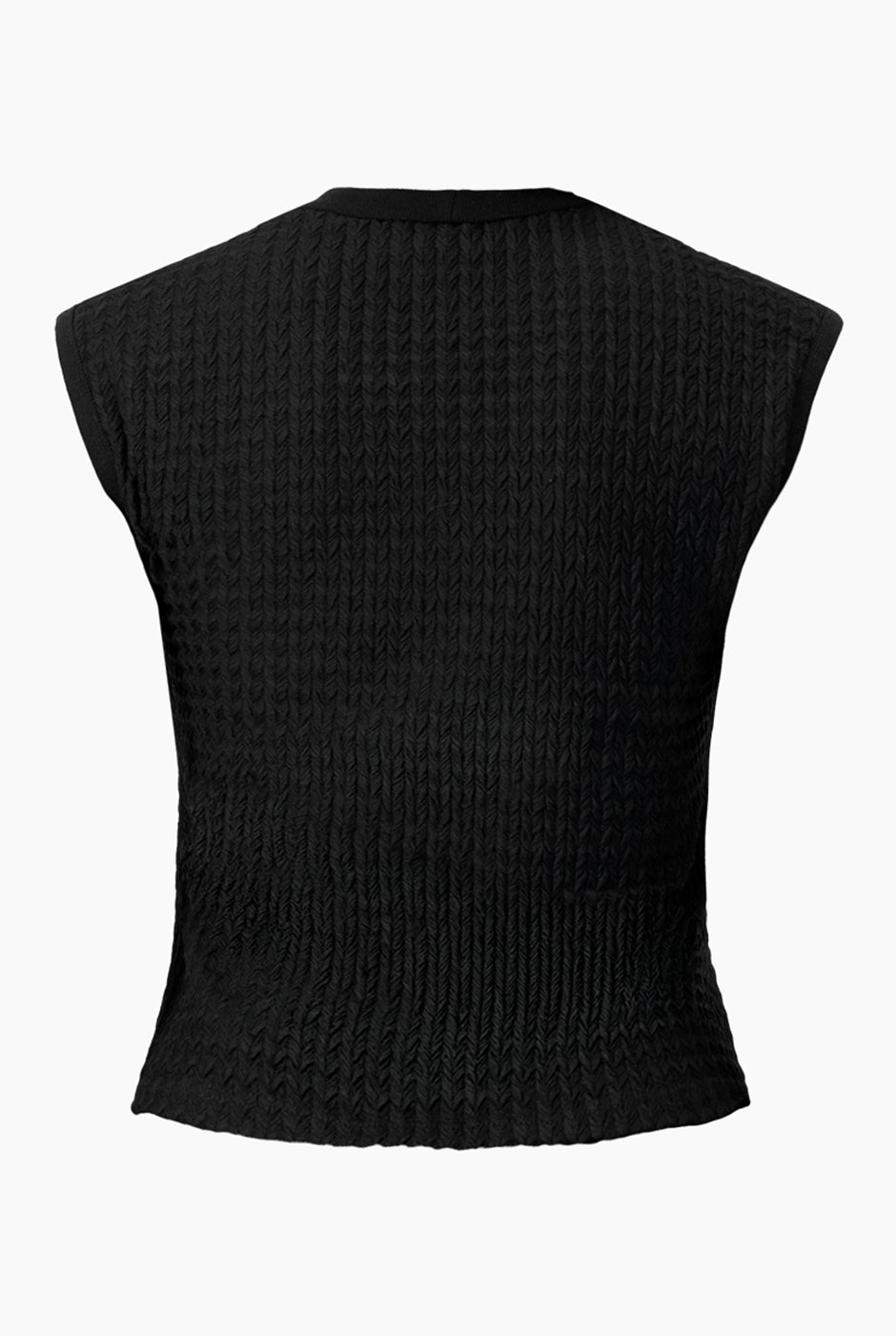 Blusa sin mangas tejida negra con textura y cuello redondo