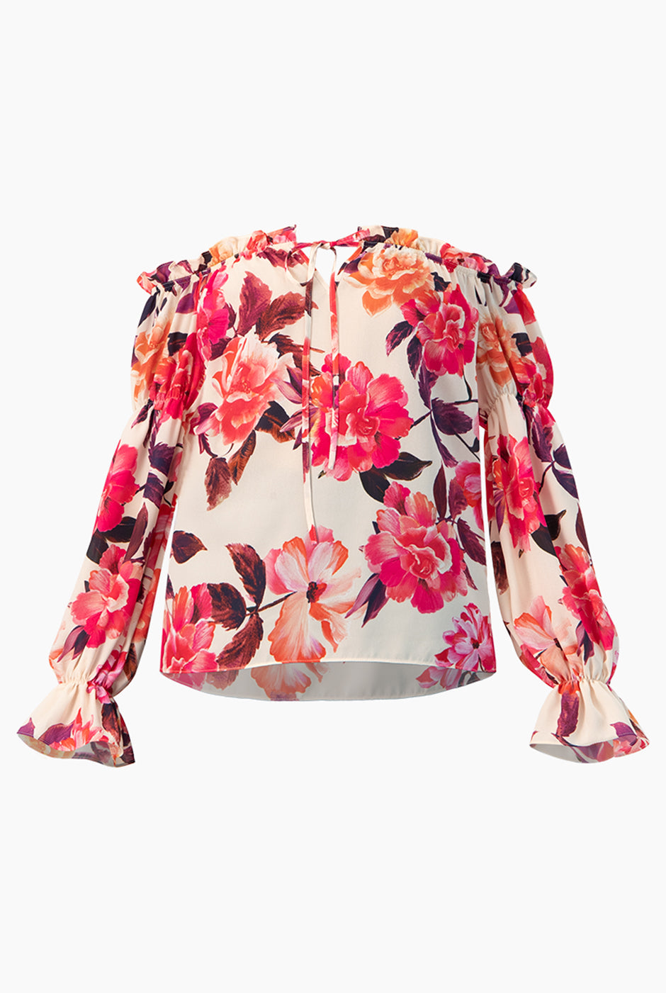 Blusa multicolor con estampado floral y hombros descubiertos
