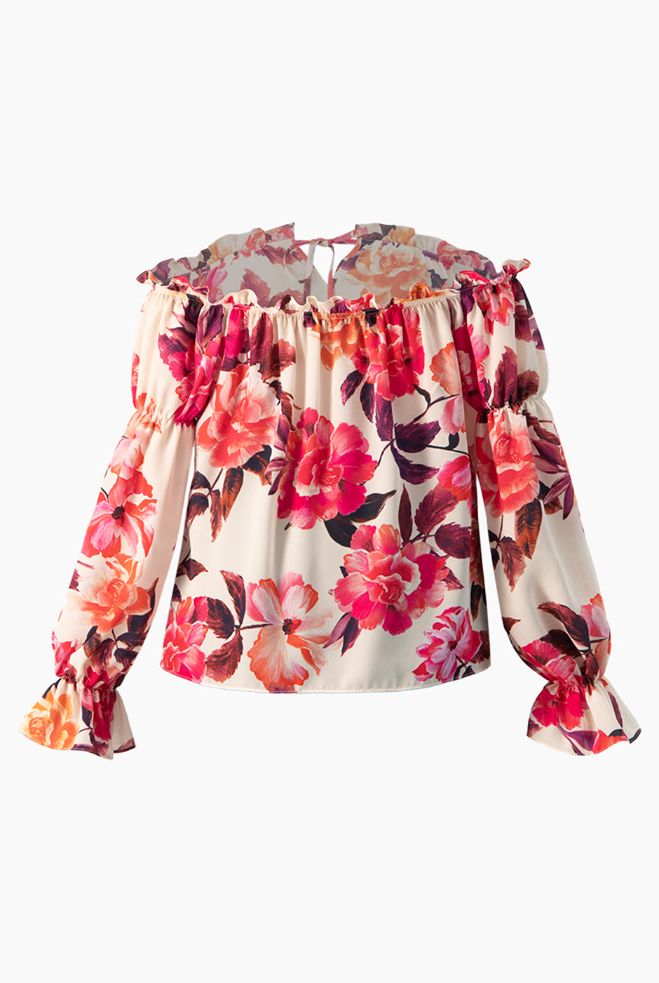 Blusa multicolor con estampado floral y hombros descubiertos