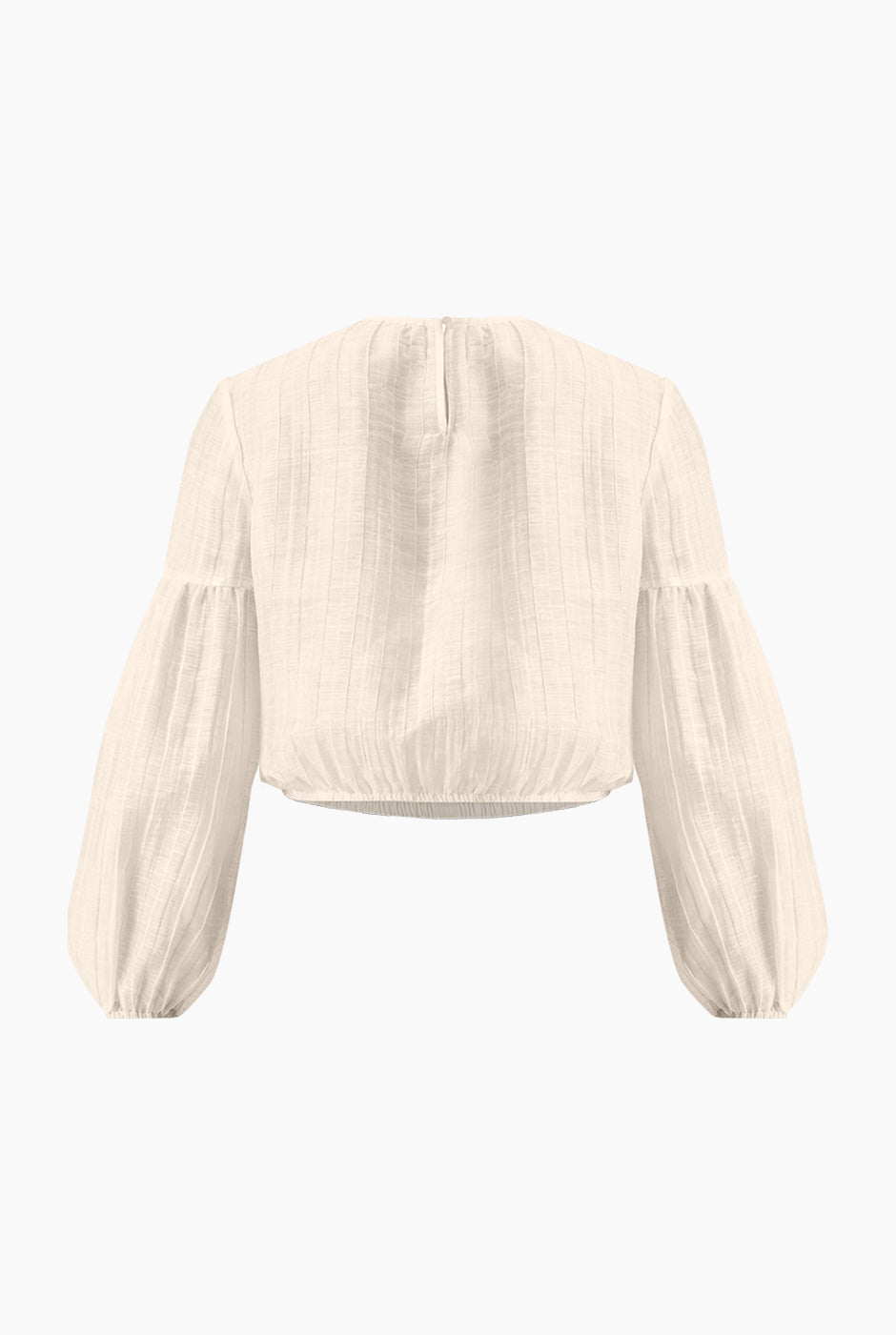 Blusa marfil de manga larga tipo globo, cuello redondo