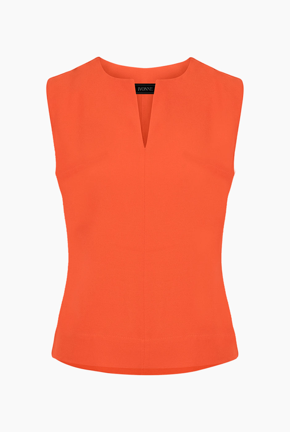 Blusa naranja sin mangas con escote en V y cuello redondo