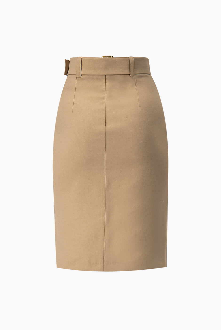 Falda lápiz café con cinturón y botones frontales