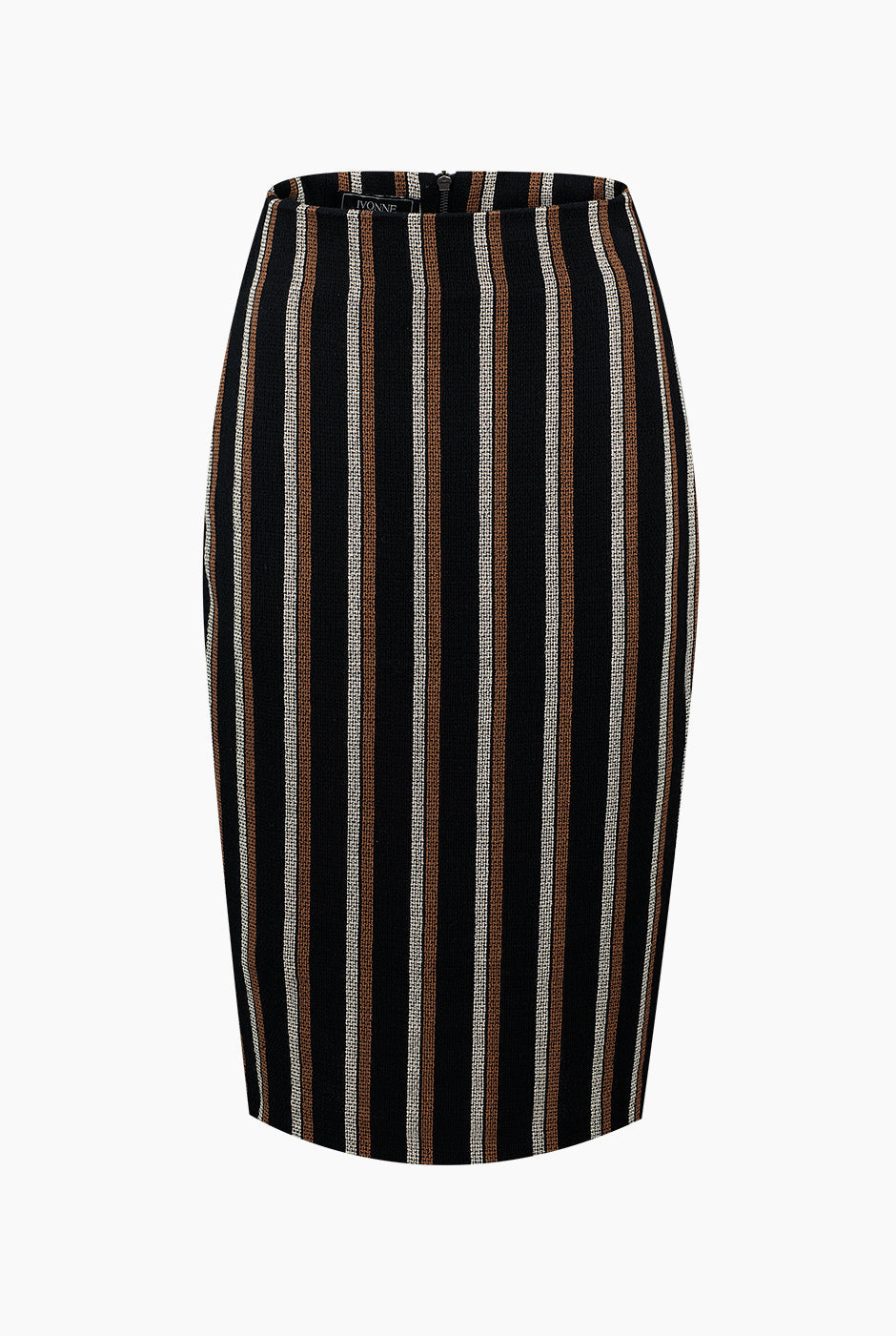 Falda midi negra rayada con cierre trasero