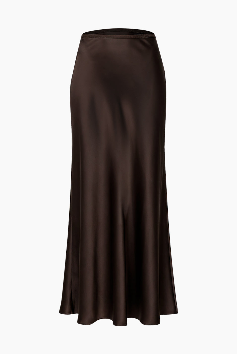 Falda midi lisa café con corte recto y elegante