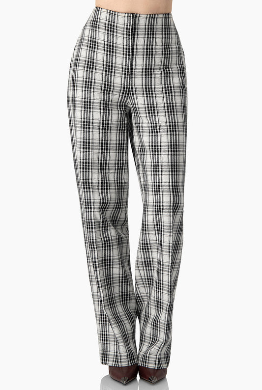 Pantalón amplio negro a cuadros con cierre y broche