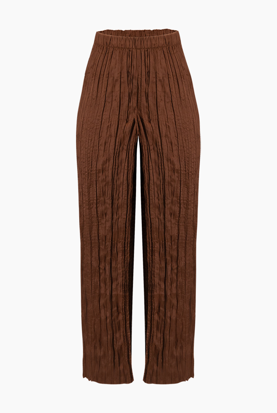 Pantalón recto café de pierna amplia con plisados
