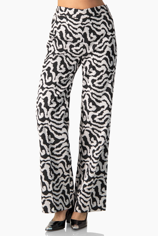 Pantalón recto plateado con estampado animal print y cierre lateral