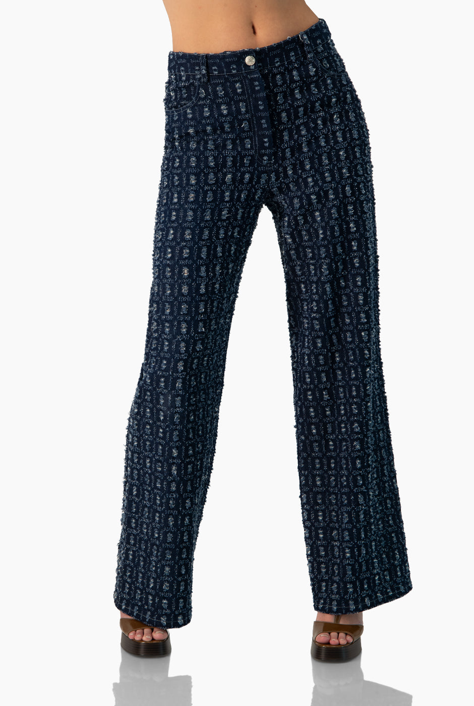 Pantalón denim recto azul marino con bolsillos