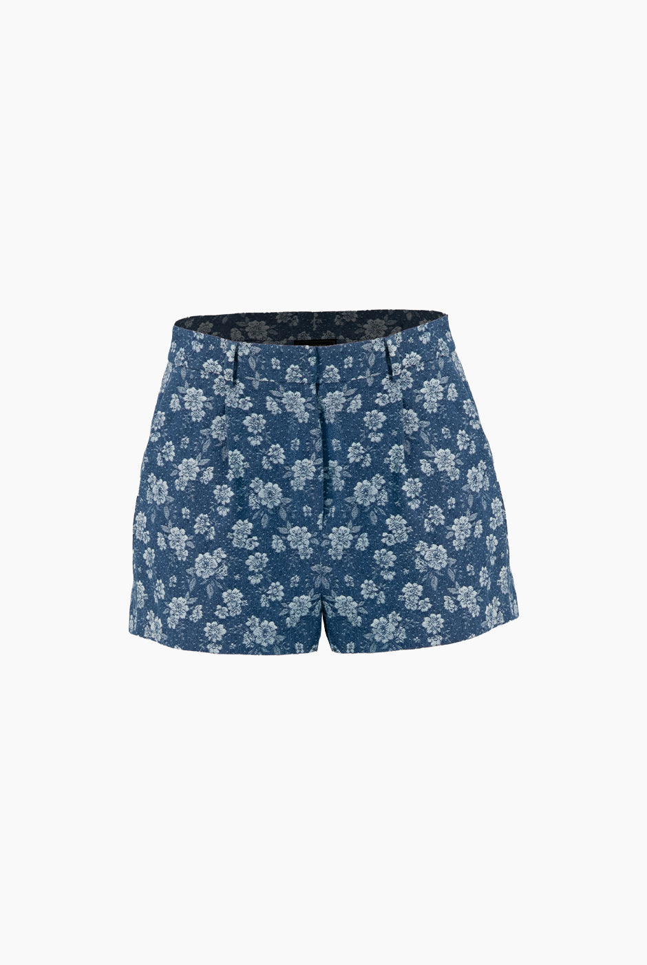 Short denim azul marino con detalle floral