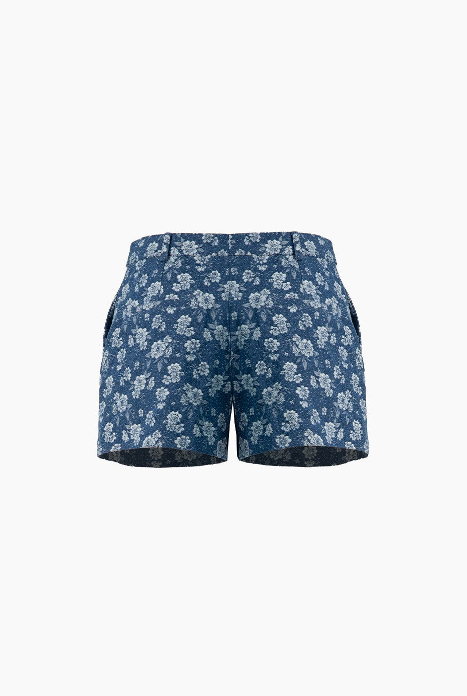 Short denim azul marino con detalle floral