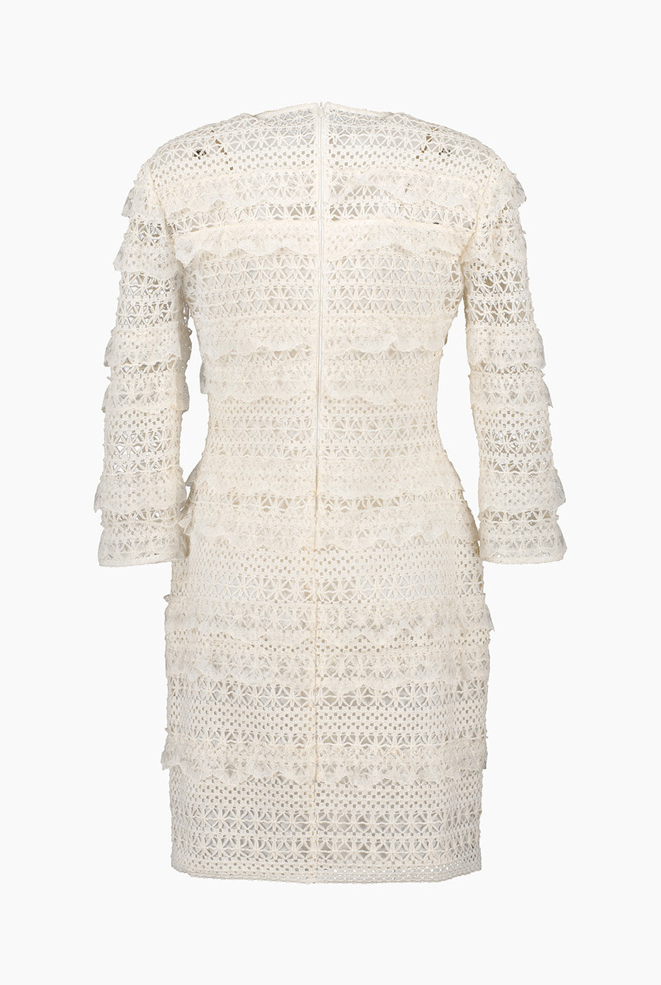 Vestido tejido corto natural con escote en V y encaje