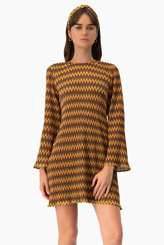 Vestido corto tejido multicolor con diadema y mangas largas
