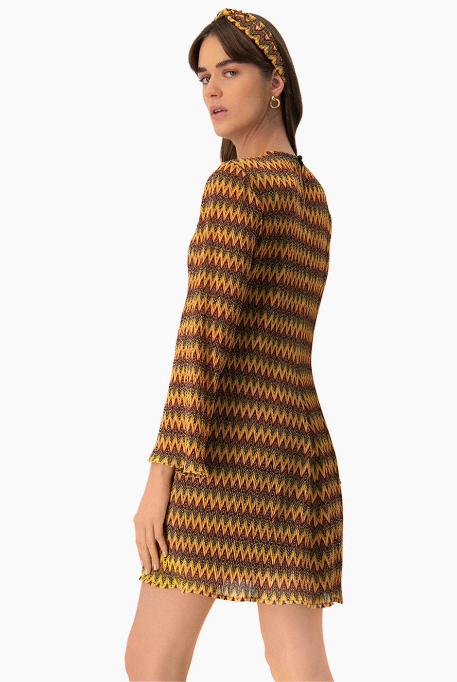 Vestido corto tejido multicolor con diadema y mangas largas