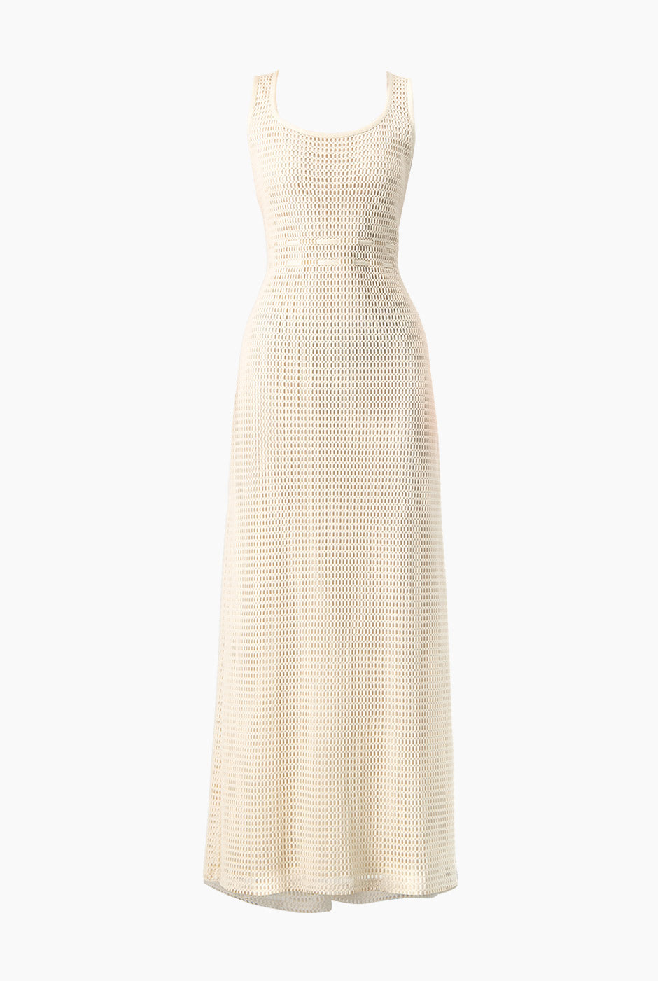 Vestido largo natural sin mangas con escote redondo y lazo