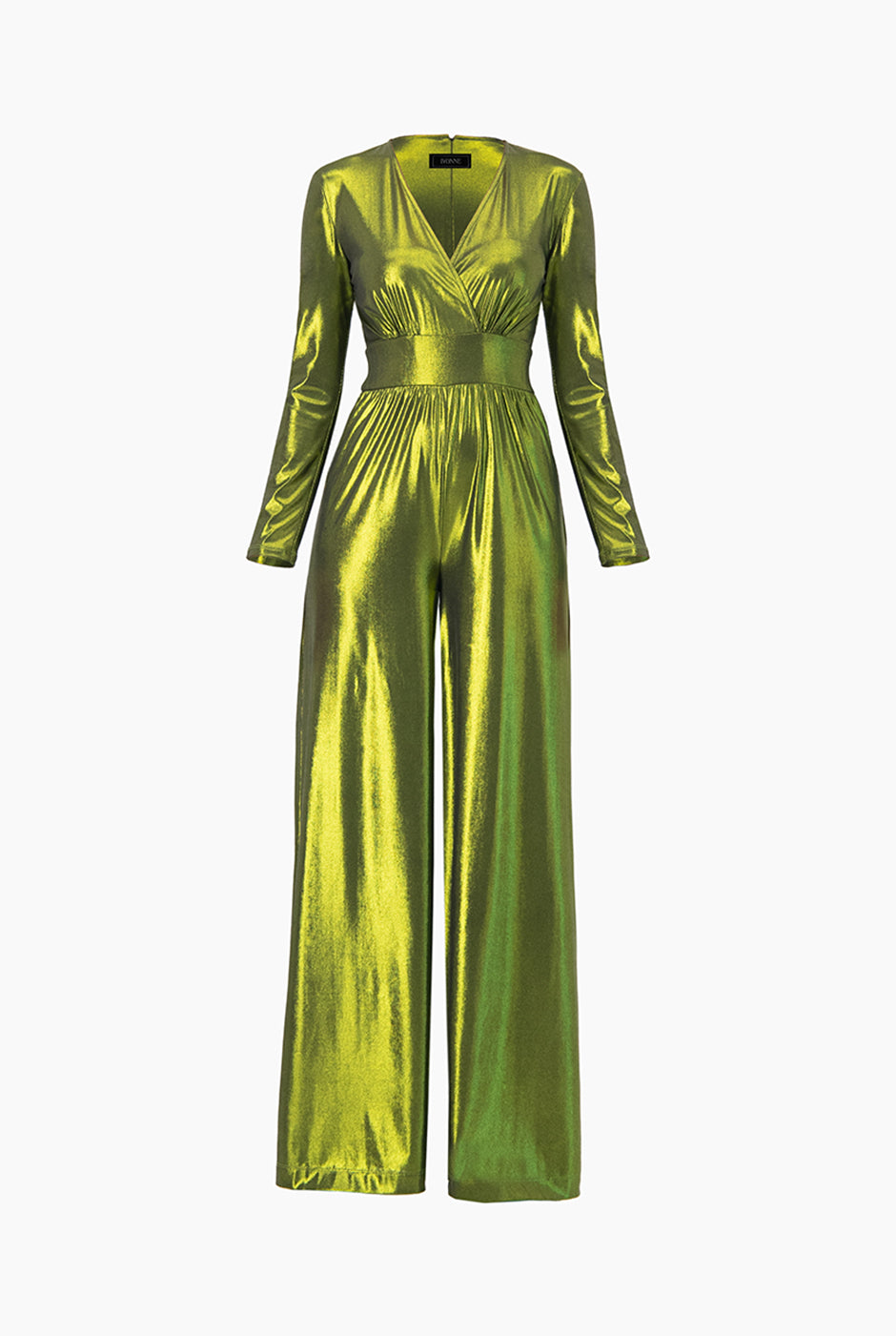 Jumpsuit verde olivo de escote en V y mangas largas